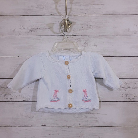Little English Other - Little English White Hand Embroidered Ice Skate Cotton Cardigan Sweater 6M